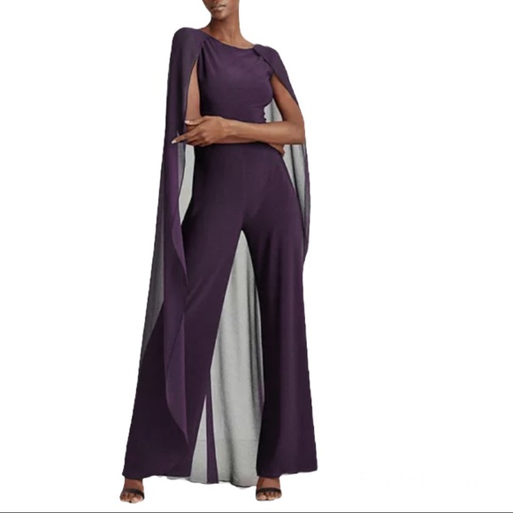 Ralph Lauren Pants - Lauren Ralph Lauren Exclusive Chiffon Cape Overlay Jumpsuit Plum Purple Sz 10
